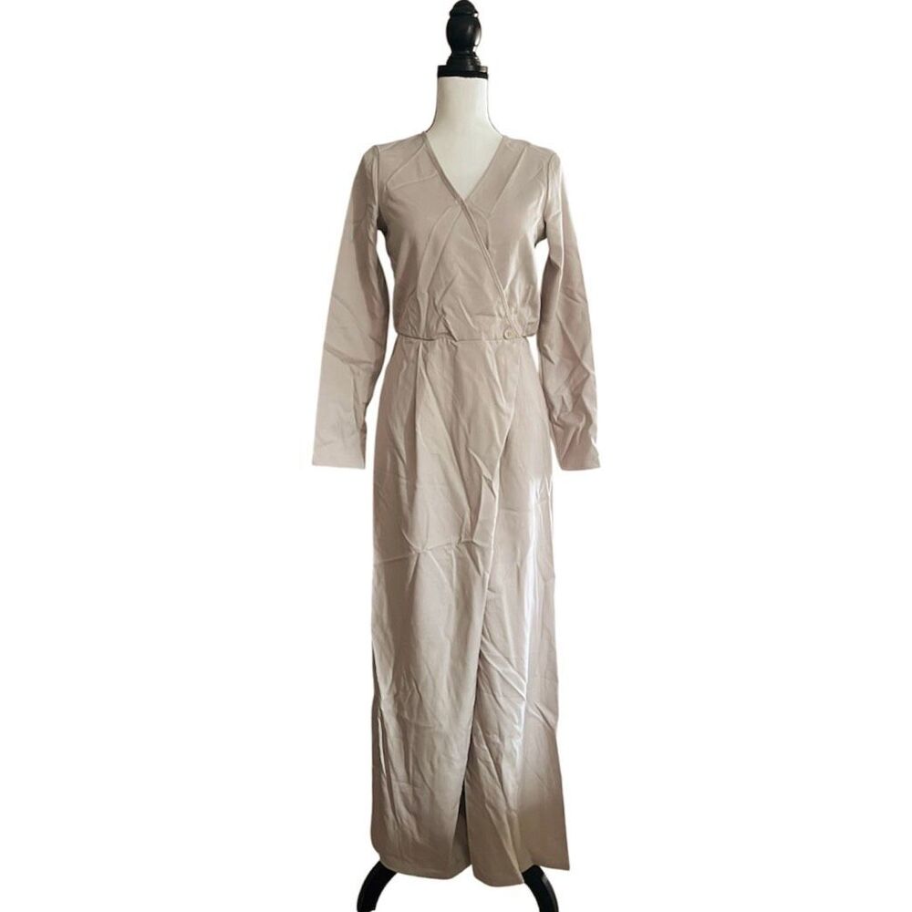 Halara Beige Wrap Wide Leg Jumpsuit XS NWT Office Business Casual Earthy Tone